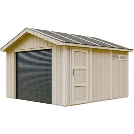 Garaje de CALIDAD PREMIUM 13 m²- L378xL412 cm - GARAJE PARA MOTOS, bicicletas, máquinas de jardinería - Construcción con paneles LP Smartside - Cobertizo de jardín Timbela M990B
