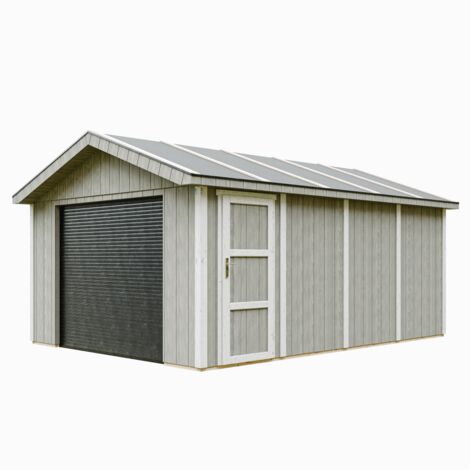 Garaje de CALIDAD PREMIUM 17 m²- L378xL530 cm - garaje para autos, motos, bicicletas, máquinas de jardinería - Construcción con paneles LP Smartside - Cobertizo de jardín Timbela M991B-TUNDRA GREY