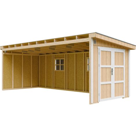 Casa de jardín de primera calidad 14,3 m² - H231x248x648 cm - Construcción de paneles LP Smartside - Sin suelo ni pared lateral - Timbela M941B-HARVEST HONEY