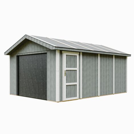 Garaje de CALIDAD PREMIUM 17 m²- L378xL530 cm - garaje para autos, motos, bicicletas, máquinas de jardinería - Construcción con paneles LP Smartside - Cobertizo de jardín Timbela M991B-CAVERN STEEL