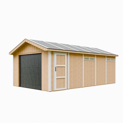 Garaje de calidad premium 21 m²- L378 x L648 cm - garaje para coches, motos, bicicletas, máquinas de jardinería - Construcción con paneles LP Smartside -  Timbela M992B-HARVEST HONEY