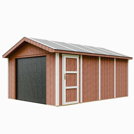 Garaje de CALIDAD PREMIUM 17 m²- L378xL530 cm - garaje para autos, motos, bicicletas, máquinas de jardinería - Construcción con paneles LP Smartside - Cobertizo de jardín Timbela M991B-REDWOOD RED