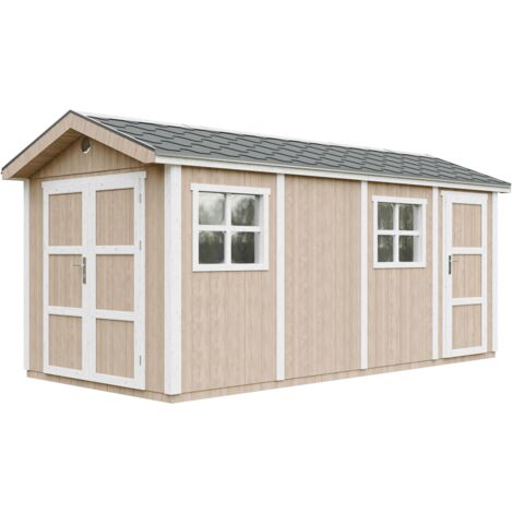 Caseta de jardín de CALIDAD PREMIUM 11,47 m²-L530xW250cm - Construcción con paneles LP Smartside - con Suelo y Tejas Bituminosas - TIMBELA M915C-TERRA BROWN