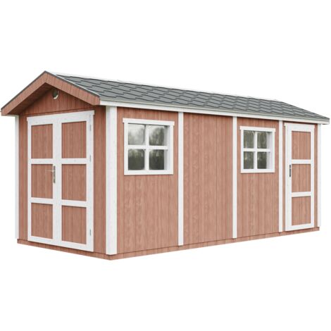 Caseta de jardín de CALIDAD PREMIUM 11,47 m²-L530xW250cm - Construcción con paneles LP Smartside - con Suelo y Tejas Bituminosas - TIMBELA M915C-REDWOOD RED