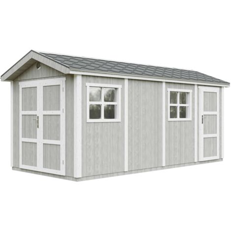 Caseta de jardín de CALIDAD PREMIUM 11,47 m²-L530xW250cm - Construcción con paneles LP Smartside - con Suelo y Tejas Bituminosas - TIMBELA M915C-TUNDRA GREY