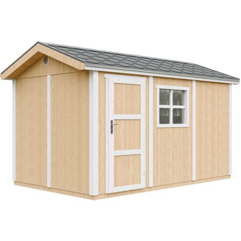 Caseta de jardín de CALIDAD PREMIUM 8,68 m²-L412xW250cm - Construcción con paneles LP Smartside - con Suelo y Tejas Bituminosas - TIMBELA M914-HARVEST HONEY