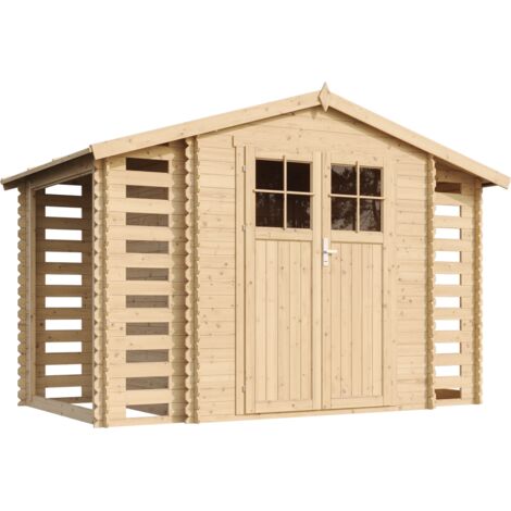 TIMBELA M391F Caseta de madera con 2 leñeras - 3,53 + 0,97 + 0,97 m2