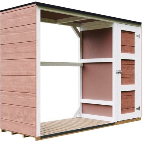 Caseta de exteriores para leña - 75 x 217 x H159 cm - Caseta moderna para leña con almacenamiento lateral para herramientas 1,09 m² + 0.53 m² - Caseta para herramientas y troncos - TIMBELA M981 - REDW