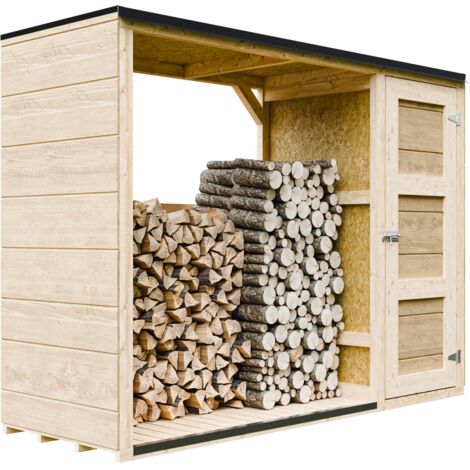 Caseta de exteriores para leña - 75 x 217 x H159 cm - Caseta moderna para leña con almacenamiento lateral para herramientas 1,09 m² + 0.53 m² - Caseta para herramientas y troncos - TIMBELA M981
