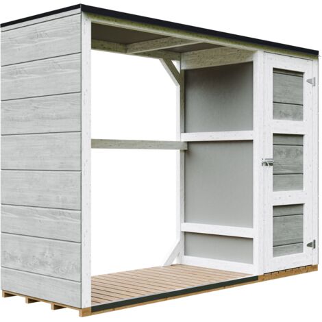 Caseta de exteriores para leña - 75 x 217 x H159 cm - Caseta moderna para leña con almacenamiento lateral para herramientas 1,09 m² + 0.53 m² - Caseta para herramientas y troncos - TIMBELA M981 - TUND