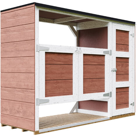 Caseta jardin exterior – cobertizo jardin exterior para cubos basura 2x240L con puertas, caseta de madera para almacenaje exterior, armario jardín exterior – Timbela M981A-REDWOOD RED