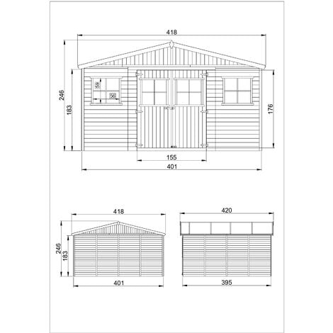 CASETA DE JARDÍN EXTERIOR de madera 9 m² - CON PISO IMPREGNADO - exteriores  A226x324x316 cm - construcción de paneles de madera natural - TIMBELA  M335+M335G