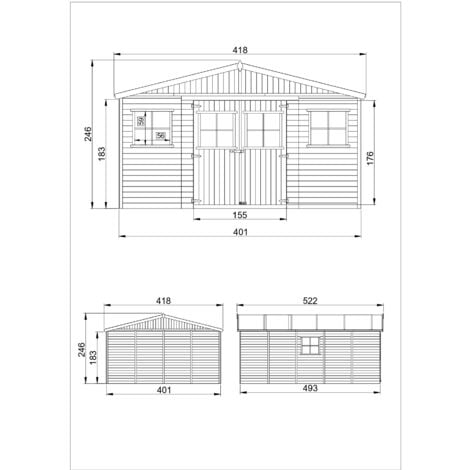 Cobertizo de madera para jardín - A246x418x522cm/20m2 Cobertizo de madera natural - Taller de Jardín - Bicicleta, Almacenamiento de herramientas TIMBELA M333