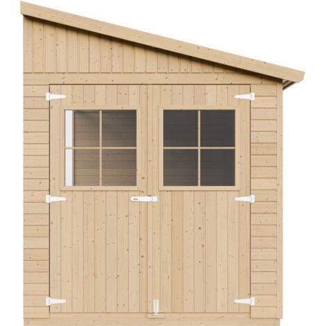 Cobertizo de madera para jardín SIN PARED LATERAL- CON SUELO TRATADO – H243x216x416 cm/8 m2 Cobertizo de madera natural - Taller de Jardín - TIMBELA M340+M340G
