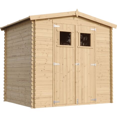 Cobertizo de madera para jardín CON SUELO TRATADO - 226x236cm/4.33 m² Cobertizo de madera natural - Taller de Jardín - Bicicleta, Almacenamiento de herramientas TIMBELA M369+M369G (1/5)