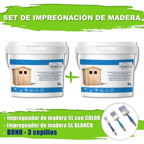 5 litros de impregnante BLANCO + 5 litros de impregnante del color GRIS + juego de brochas de REGALO