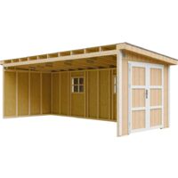Casa de jardín de primera calidad 14,3 m² - H231x248x648 cm - Construcción de paneles LP Smartside - Sin suelo ni pared lateral - Timbela M941B-HARVEST HONEY