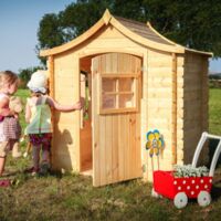 Casa de madera para niños exterior CON SUELO - Casita de campo para niños L112xL146xA152 cm/ 1,1m2 Casa de juguete de exteriores - Casa jardin niños madera TIMBELA M550