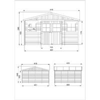Cobertizo de madera para jardín - 418x420cm/16m2 Cobertizo de madera natural - Taller de Jardín - Bicicleta, Almacenamiento de herramientas TIMBELA M330