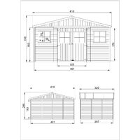 Cobertizo de madera para jardín - H246 x 418 x 318 cm/12m2 Cobertizo de madera natural - Taller de Jardín - Bicicleta, Almacenamiento de herramientas TIMBELA M331