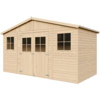 Cobertizo de madera para jardín - A246x418x220cm/8m2 Cobertizo de madera natural - Taller de Jardín - Bicicleta, Almacenamiento de herramientas TIMBELA M332