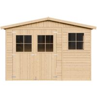 Cobertizo de madera para jardín - A226x324x316cm/9m2 Cobertizo de madera natural - Taller de Jardín - Bicicleta, Almacenamiento de herramientas TIMBELA M335
