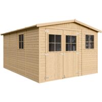Casa da giardino in legno naturale H226x316x424 cm/12 m²- Magazzino esterno con finestre - Capanno da giardino - Bici, Deposito attrezzi e rimessa TIMBELA M336