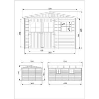 Cobertizo de madera para jardín - 324x516cm/15m2 Cobertizo de madera natural - Taller de Jardín - Bicicleta, Almacenamiento de herramientas TIMBELA M337