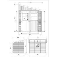 Cobertizo de madera para jardín TIMBELA M339 - 216 x 318 cm / 6,02 m², Cobertizo de madera natural, lado abierto