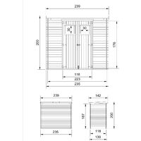 Cobertizo de madera para jardín TIMBELA M310 - Almacenamiento exterior l239xL144xH200cm / 2.6m2 - Pequeño cobertizo para herramientas, almacenamiento de bicicletas - Techo impermeable, ventanas