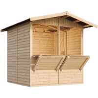 Caseta de Jardín de Madera con Piso, Mostrador y Puerta exteriores H232x253x263/4 m2 Puesto de Jardin Venta, Kiosko Bar, Kiosco Mercado y Eventos TIMBELA M149