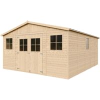 Cobertizo de madera para jardín CON SUELO TRATADO- A246x418x522cm/20m2 Cobertizo de madera natural - Taller de Jardín - Bicicleta, Almacenamiento de herramientas TIMBELA M333+M333G