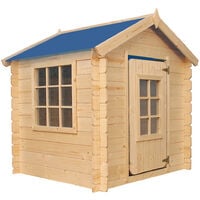 Cabaña de madera para niños - Caseta de jardín para exterior / para interior - anidada gr. 13 mm (Techo Azul)- Madera Natural Sin Tratar- TIMBELA M570M