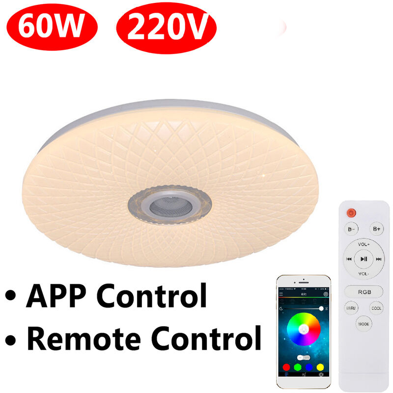 APLICACIóN a todo color del altavoz de la música del bluetooth del RGB del dormitorio de la luz de techo de 60W LED