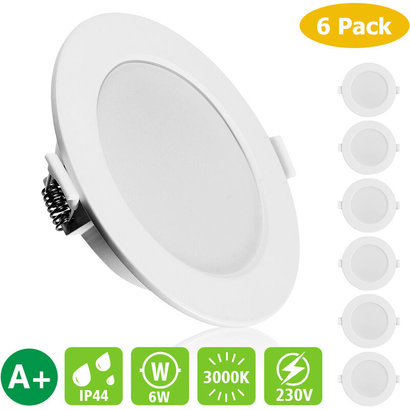 6 LED Focos Empotrables de Techo IP44 6W 500lm para Sala, Salón, Habitación, Gabinete