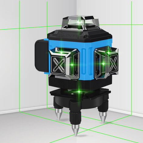 Nivel láser autonivelante – 100 pies 4 x 360 3 x 360 líneas cruzadas verdes  láser horizontal vertical de doble haz láser con soporte integrado para