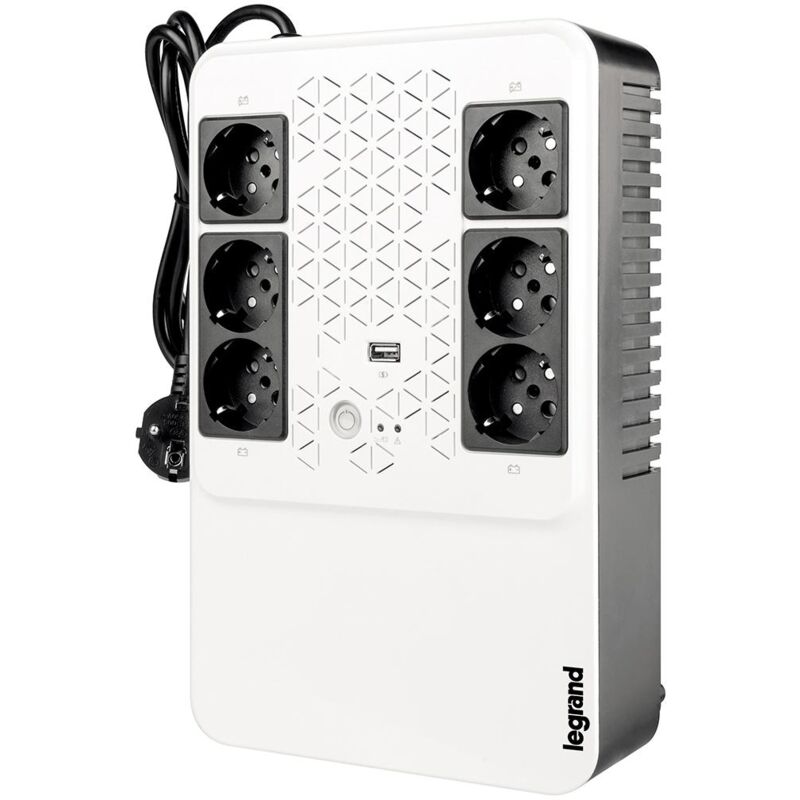 Onduleur Keor multiplug avec 6 prises de courant 2P+T et disjoncteur intégré 800VA 480W autonomie 10 à 15 minutes LEGRAND 310084