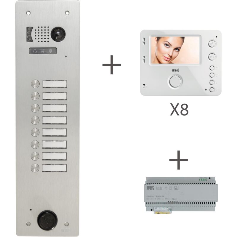 Kit vidéo préprogrammé 2VOICE platine et moniteurs 1 rangée 8 boutons URMET KV83/108