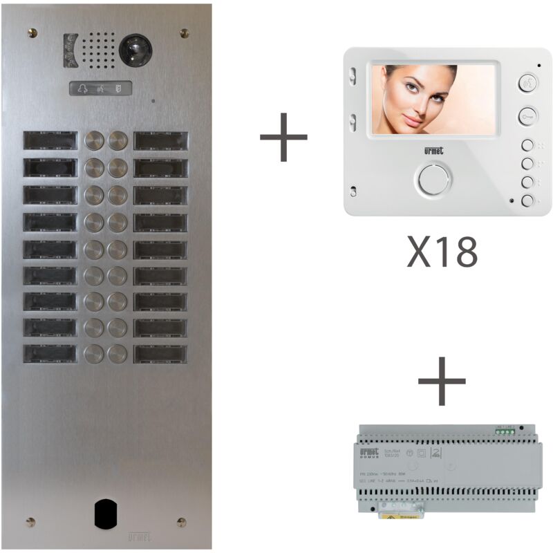 Kit vidéo préprogrammé 2VOICE platine et moniteurs 2 rangée 18 boutons URMET KV83/218