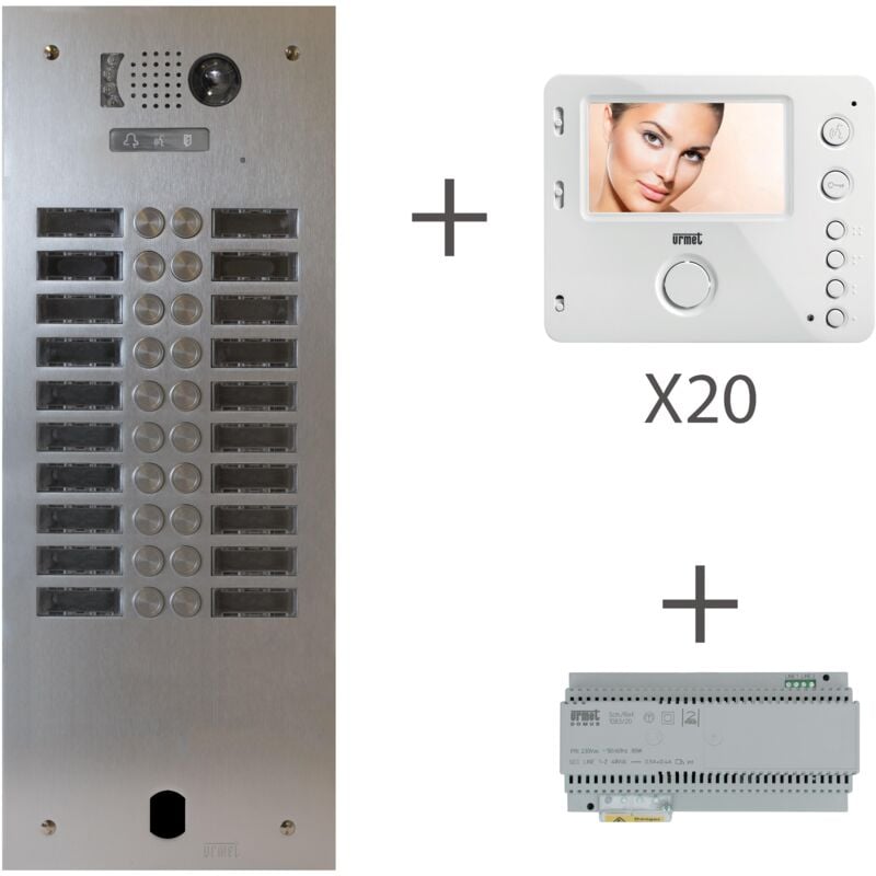 Kit vidéo préprogrammé 2VOICE platine et moniteurs 2 rangée 20 boutons URMET KV83/220