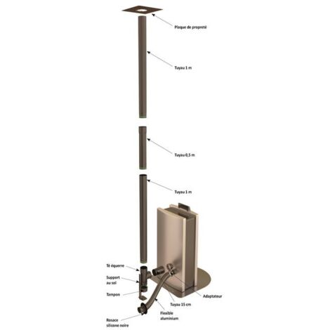 TEN – Kit complet de fumisterie pour poêle à granulés Ø80mm – 1 plaque de propreté 30x30cm – 2 tuyaux 100cm – 1 flexible aluminium Ø60 – 344900