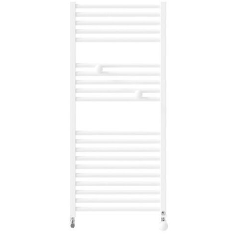 Thermor – Sèche-serviettes eau chaude 717W RIVA 4 blanc brillant – Raccordement sur collecteurs – Tubes droits ronds – 2 patères repositionnables (1/2)