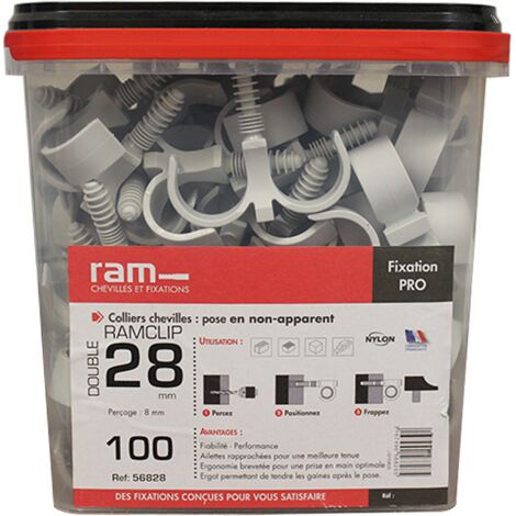 COLLIER RAMCLIP DBLE D.28 X100 POUR TUBE PER R.A.M 56828