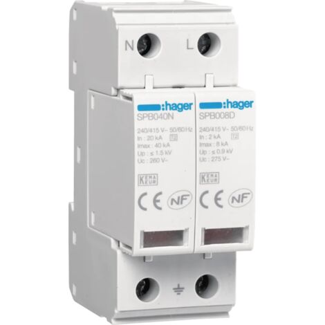 Parafoudre 2 Pôles T2 TNS/TT Uc 275V In 5kA Imax 15kA telesignalisation HAGER SPB215R