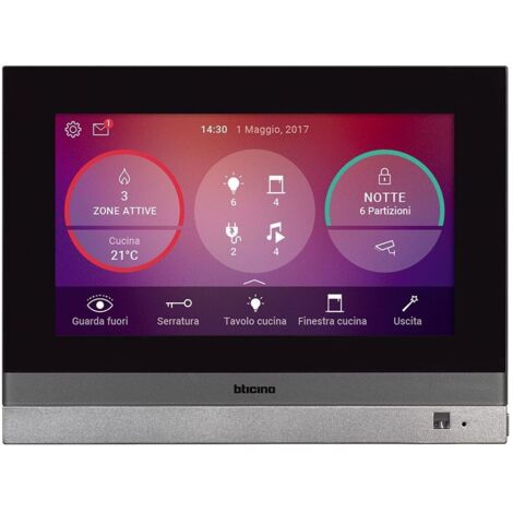 Bticino – Écran tactile 7 pouces HOMETOUCH – Interphone MyHOMEUp – Alimentation 230V – Finition alu – Vision nocturne (1/6)