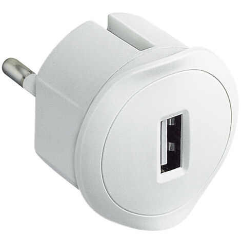 Prise USB 5V 1,5A maximum avec fiche 2 Pôles 10A et encombrement réduit blanche LEGRAND 050680