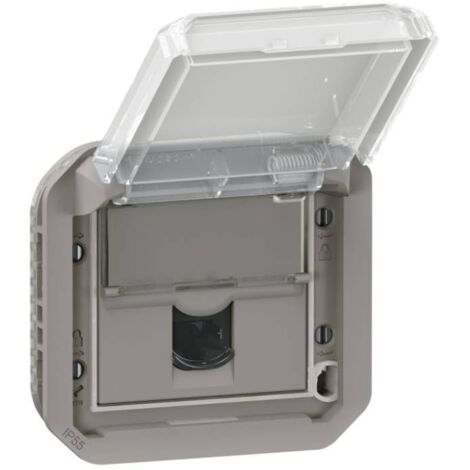 PRISE INFORMATIQUE RJ45 CATÉGORIE 6 FTP ÉTANCHE À VOLET PLEXO IP55 AVEC ENJOLIVEUR - FINITION GRIS LEGRAND LEG069569L
