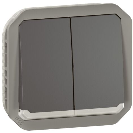 Commande double interrupteur ou poussoir lumineux Plexo composable anthracite LEGRAND 069806L (1/5)