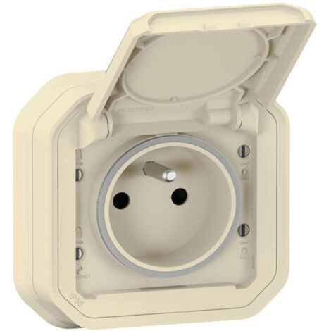Prise de courant avec volet Plexo complet encastré avec griffes sable LEGRAND 070075