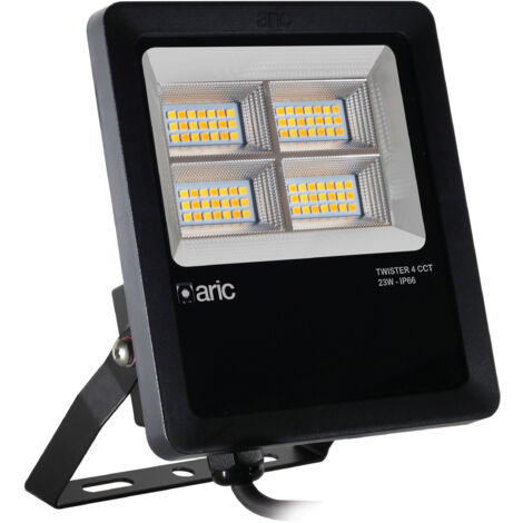 Aric – Projecteur LED Twister 4 noir 23W 3CCT – IP66 IK08 – 2200K/3000K/4000K – 3570lm – Faisceau symétrique 90° – Durée de vie 50000h